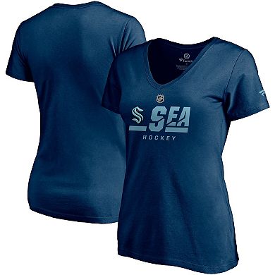 Women's Fanatics Branded Navy Seattle Kraken Authentic Pro Secondary Logo V-Neck T-Shirt