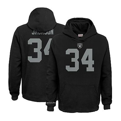 Youth Mitchell & Ness Bo Jackson Black Las Vegas Raiders Retired Player Name & Number Pullover Hoodie