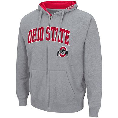 Men's Colosseum Heathered Gray Ohio State Buckeyes Arch & Logo 3.0 Full-Zip Hoodie