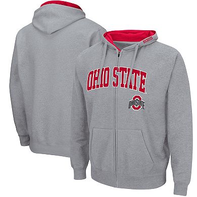 Men's Colosseum Heathered Gray Ohio State Buckeyes Arch & Logo 3.0 Full-Zip Hoodie