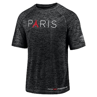 Men's Fanatics Branded Black Paris Saint-Germain Tower Space-Dye Raglan T-Shirt