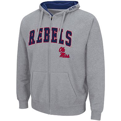 Men's Colosseum Heathered Gray Ole Miss Rebels Arch & Logo 3.0 Full-Zip Hoodie