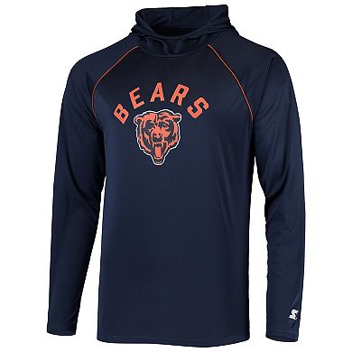 Men's Starter Navy Chicago Bears Raglan Long Sleeve Hoodie T-Shirt