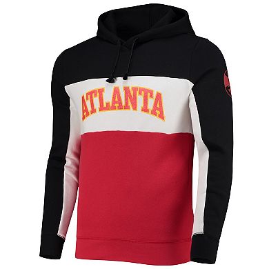 Men's Junk Food Black/White Atlanta Hawks Wordmark Colorblock Fleece Pullover Hoodie