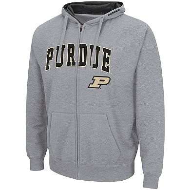 Men's Colosseum Heathered Gray Purdue Boilermakers Arch & Logo 3.0 Full-Zip Hoodie