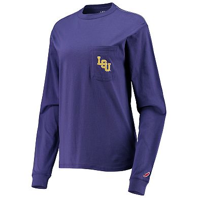 Women's League Collegiate Wear Purple LSU Tigers Pocket Oversized Long Sleeve T-Shirt