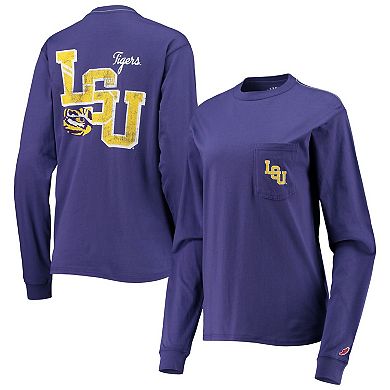 Women's League Collegiate Wear Purple LSU Tigers Pocket Oversized Long Sleeve T-Shirt