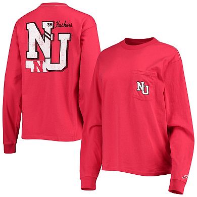 Women's League Collegiate Wear Scarlet Nebraska Huskers Pocket Oversized Long Sleeve T-Shirt