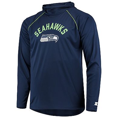 Men's Starter Navy Seattle Seahawks Raglan Long Sleeve Hoodie T-Shirt