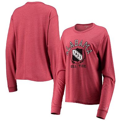 Women's League Collegiate Wear Heathered Crimson Alabama Crimson Tide Seal Victory Falls Oversized Tri-Blend Long Sleeve T-Shirt
