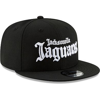 Men's New Era Black Jacksonville Jaguars Gothic Script 9FIFTY Snapback Hat