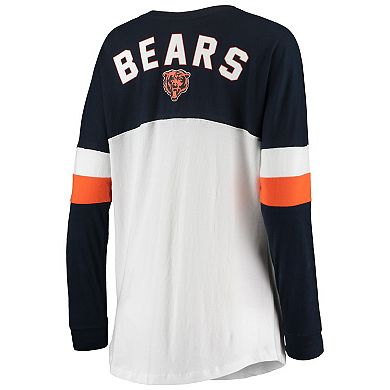 Women's New Era White/Navy Chicago Bears Athletic Varsity Lace-Up V-Neck Long Sleeve T-Shirt