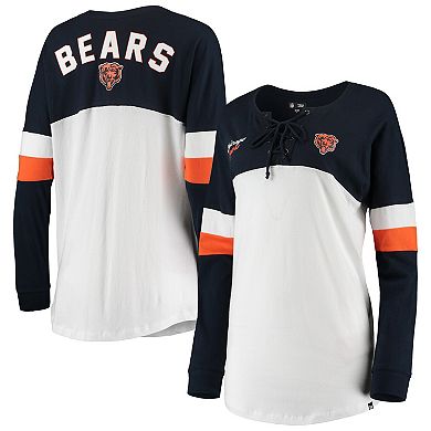 Women's New Era White/Navy Chicago Bears Athletic Varsity Lace-Up V-Neck Long Sleeve T-Shirt