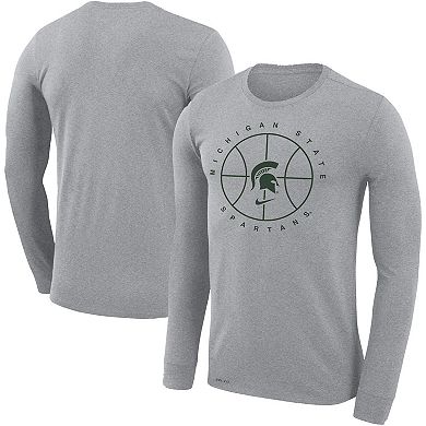 Men's Nike Heathered Gray Michigan State Spartans Basketball Icon Legend Performance Long Sleeve T-Shirt