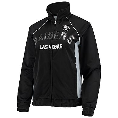 Women's G-III 4Her by Carl Banks Black/Silver Las Vegas Raiders Backfield Raglan Full-Zip Track Jacket