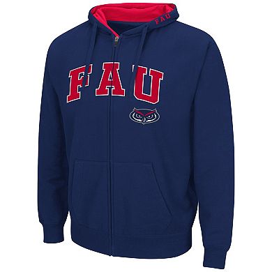 Men's Colosseum Navy FAU Owls Arch & Logo 3.0 Full-Zip Hoodie