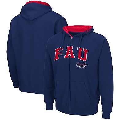 Men's Colosseum Navy FAU Owls Arch & Logo 3.0 Full-Zip Hoodie