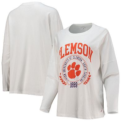 Women's League Collegiate Wear White Clemson Tigers Clothesline Oversized Long Sleeve T-Shirt