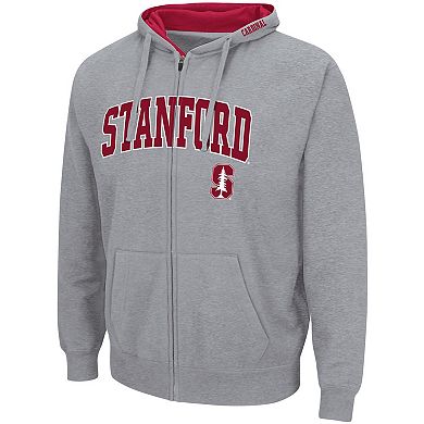 Men's Colosseum Heathered Gray Stanford Cardinal Arch & Logo 3.0 Full-Zip Hoodie