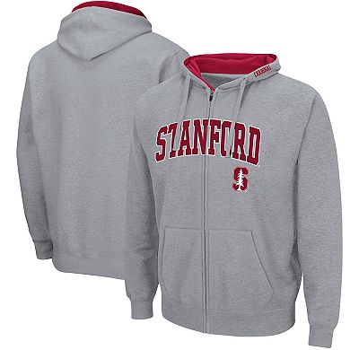 Men's Colosseum Heathered Gray Stanford Cardinal Arch & Logo 3.0 Full-Zip Hoodie