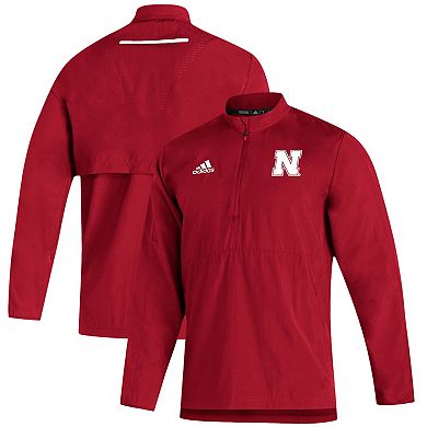 Men's adidas Scarlet Nebraska Huskers 2021 Sideline AEROREADY Quarter-Zip Jacket