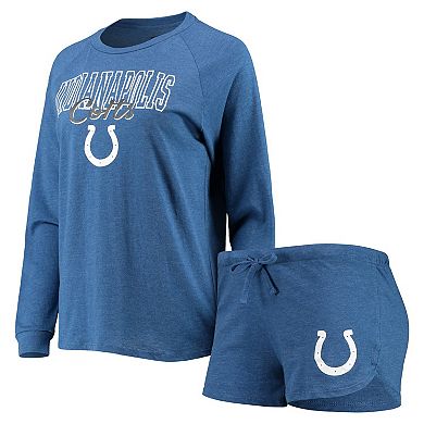 Women's Concepts Sport Royal Indianapolis Colts Meter Knit Long Sleeve Raglan Top & Shorts Sleep Set