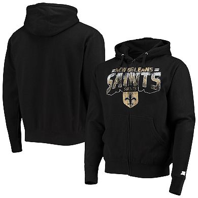 Men's Starter Black New Orleans Saints Throwback Perfect Season Full-Zip Hoodie Jacket