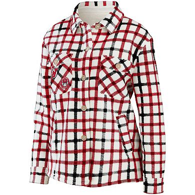 Women's WEAR by Erin Andrews Oatmeal New Jersey Devils Plaid Button-Up Shirt Jacket