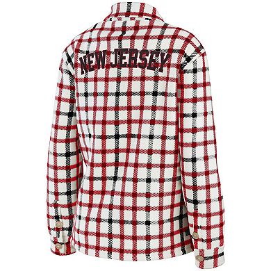 Women's WEAR by Erin Andrews Oatmeal New Jersey Devils Plaid Button-Up Shirt Jacket