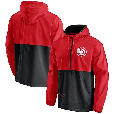 Men's Fanatics Branded Red/Black Atlanta Hawks Anorak Windbreaker Half-Zip Hoodie Jacket