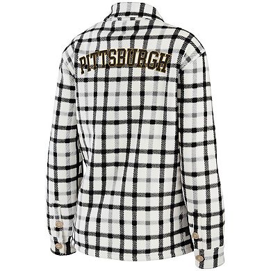 Women's WEAR by Erin Andrews Oatmeal Pittsburgh Penguins Plaid Button-Up Shirt Jacket