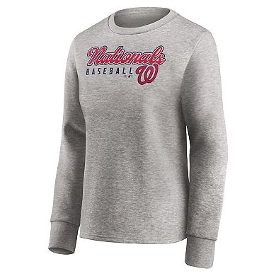 Women's Fanatics Branded Heathered Gray Washington Nationals Crew Pullover Sweater