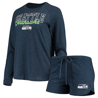 Women's Concepts Sport College Navy Seattle Seahawks Meter Knit Long Sleeve Raglan Top & Shorts Sleep Set