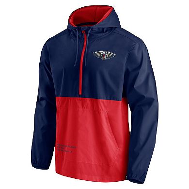 Men's Fanatics Branded Navy/Red New Orleans Pelicans Anorak Block Party Windbreaker Half-Zip Hoodie Jacket