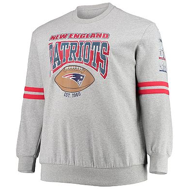 Men's Mitchell & Ness Heathered Gray New England Patriots Big & Tall Allover Print Pullover Sweatshirt