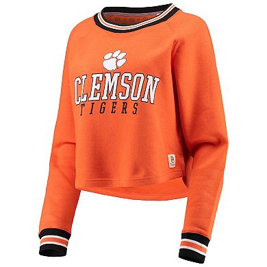 Women's Pressbox Orange Clemson Tigers Cali Cozy Raglan Crop Pullover Sweatshirt