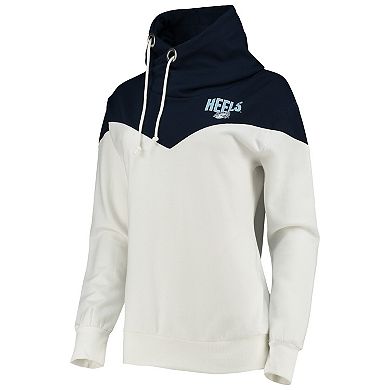 Women's Gameday Couture White/Navy North Carolina Tar Heels Old School Arrow Blocked Cowl Neck Tri-Blend Pullover Hoodie