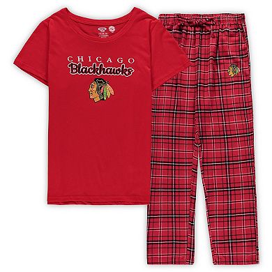 Women's Concepts Sport Red Chicago Blackhawks Plus Size Lodge T-Shirt & Pants Sleep Set