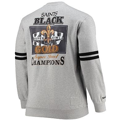 Men's Mitchell & Ness Heathered Gray New Orleans Saints Big & Tall Allover Print Pullover Sweatshirt