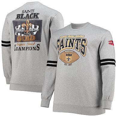 Men's Mitchell & Ness Heathered Gray New Orleans Saints Big & Tall Allover Print Pullover Sweatshirt