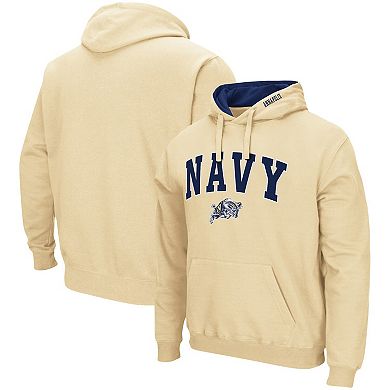 Men's Colosseum Gold Navy Midshipmen Arch & Logo 3.0 Pullover Hoodie