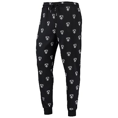 The Wild Collective Black Brooklyn Nets Allover Logo Jogger Pants