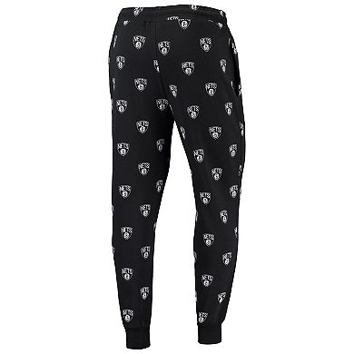 The Wild Collective Black Brooklyn Nets Allover Logo Jogger Pants