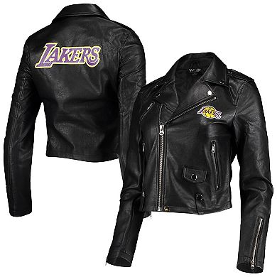 Women's The Wild Collective Black Los Angeles Lakers Moto Full-Zip Jacket