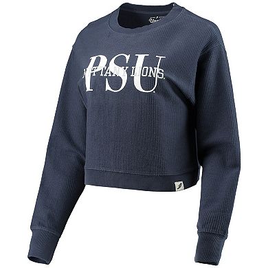 Women's League Collegiate Wear Navy Penn State Nittany Lions Classic Corded Timber Crop Pullover Sweatshirt