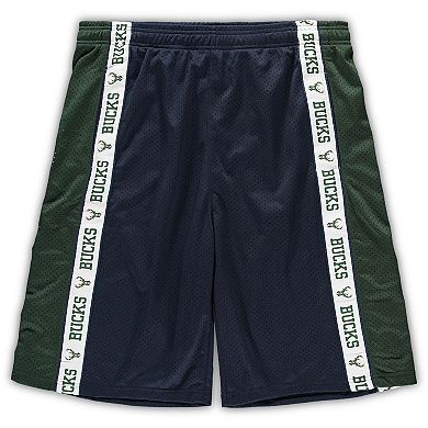 Men's Fanatics Branded Navy/Hunter Green Milwaukee Bucks Big & Tall Tape Mesh Shorts