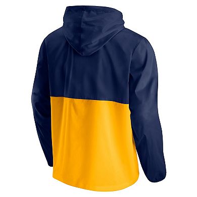 Men's Fanatics Branded Navy/Gold Utah Jazz Anorak Block Party Windbreaker Half-Zip Hoodie Jacket