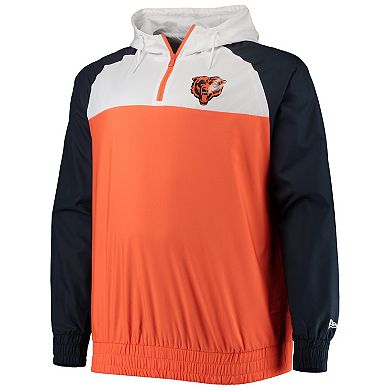 Men's New Era Orange/Navy Chicago Bears Big & Tall League Raglan Quarter-Zip Hoodie