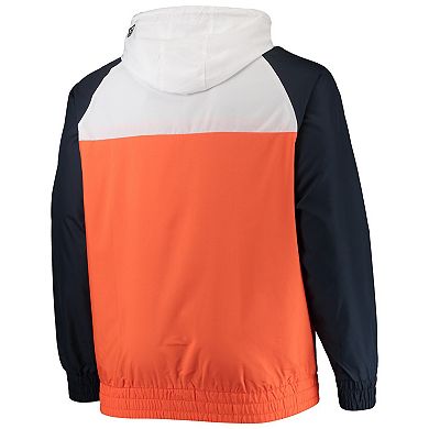 Men's New Era Orange/Navy Chicago Bears Big & Tall League Raglan Quarter-Zip Hoodie