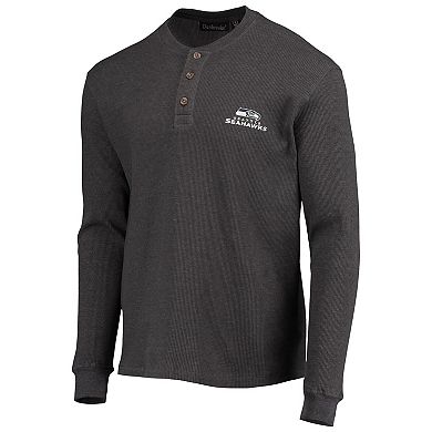 Men's Dunbrooke Heathered Gray Seattle Seahawks Logo Maverick Thermal Henley Long Sleeve T-Shirt